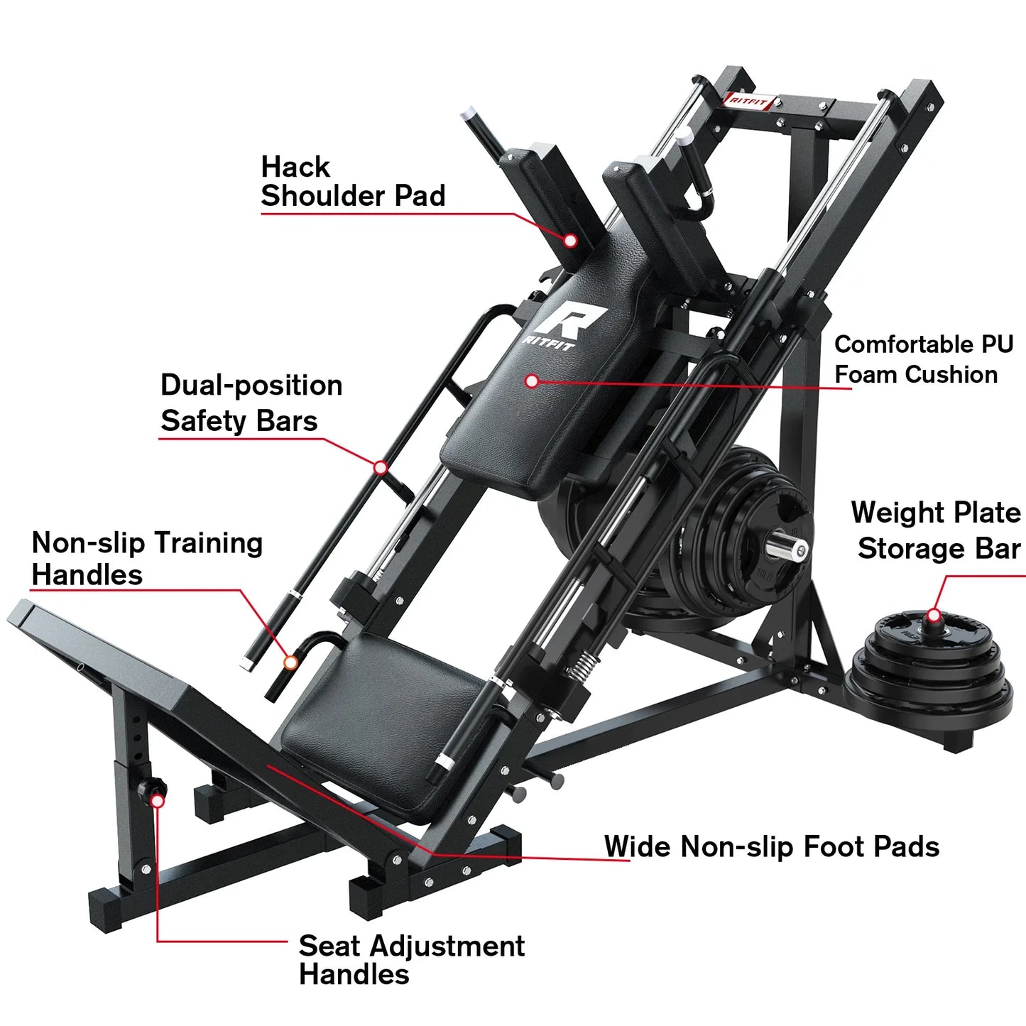Transform Your Workout with the BLP01 45° 3-In-1 Leg Press, Hack Squat & Calf Raise Machine!
