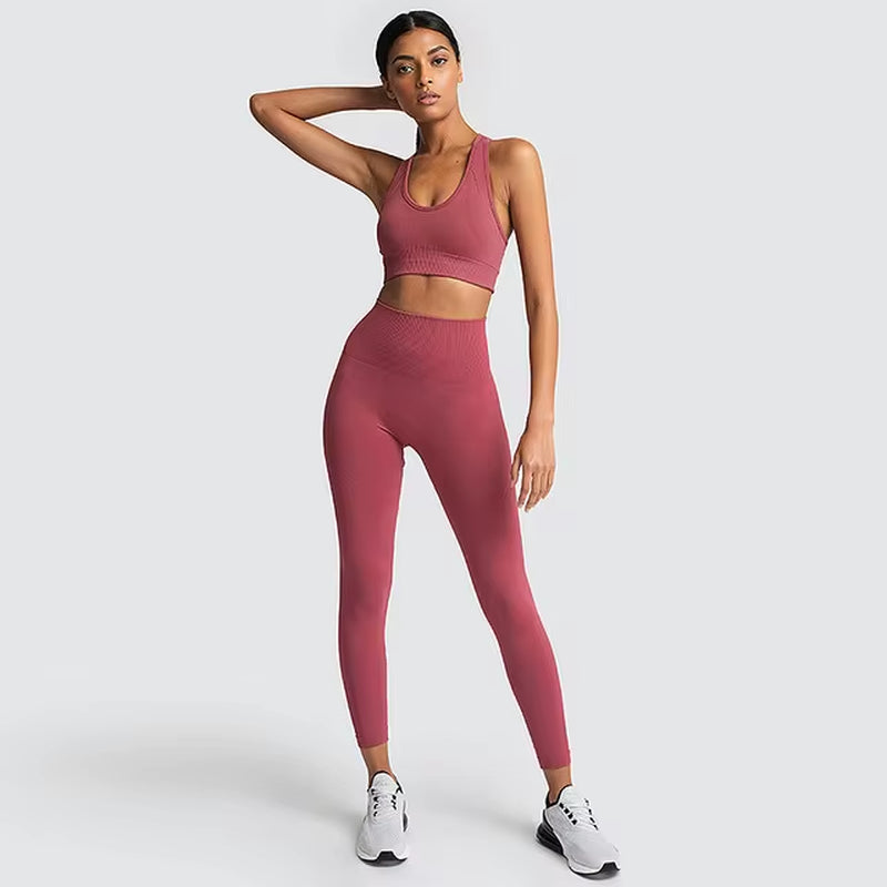 Elevate Your Workout: 2-Piece Seamless Hyperflex Women's Athletic Set - Long Sleeve Crop Top & High Waist Leggings