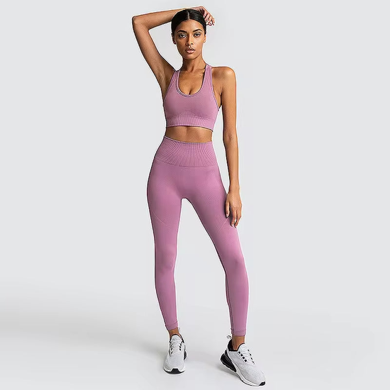 Elevate Your Workout: 2-Piece Seamless Hyperflex Women's Athletic Set - Long Sleeve Crop Top & High Waist Leggings