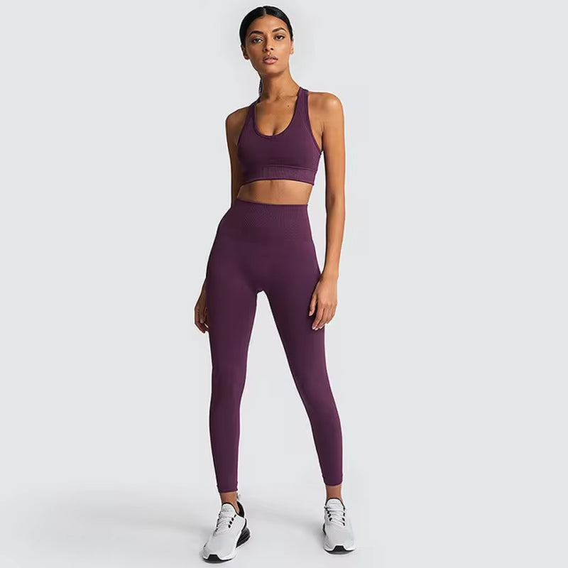 Elevate Your Workout: 2-Piece Seamless Hyperflex Women's Athletic Set - Long Sleeve Crop Top & High Waist Leggings