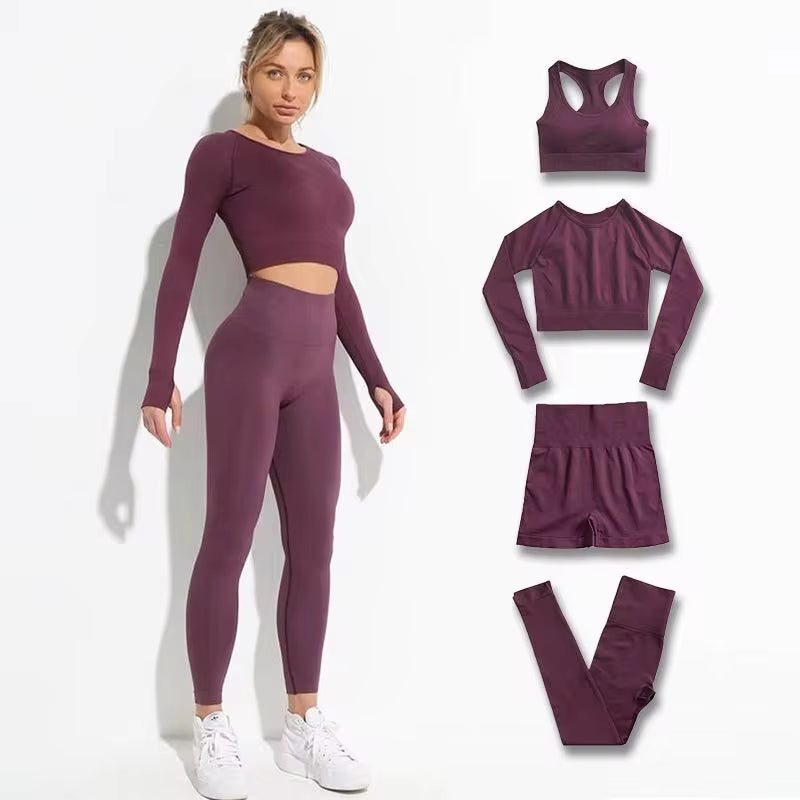 Elevate Your Workout: 2-Piece Seamless Hyperflex Women's Athletic Set - Long Sleeve Crop Top & High Waist Leggings