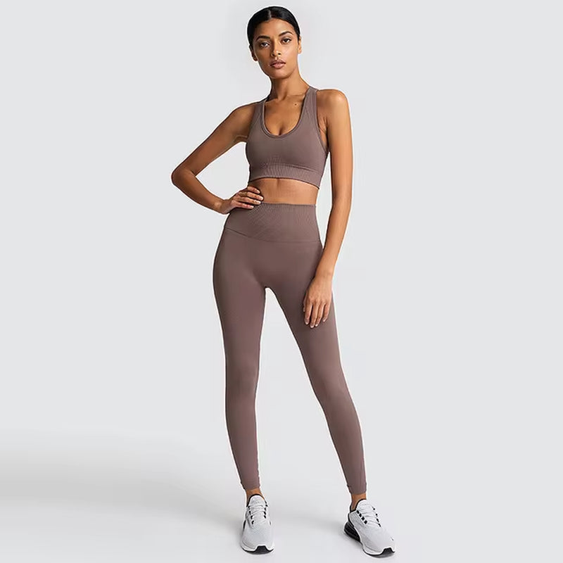 Elevate Your Workout: 2-Piece Seamless Hyperflex Women's Athletic Set - Long Sleeve Crop Top & High Waist Leggings