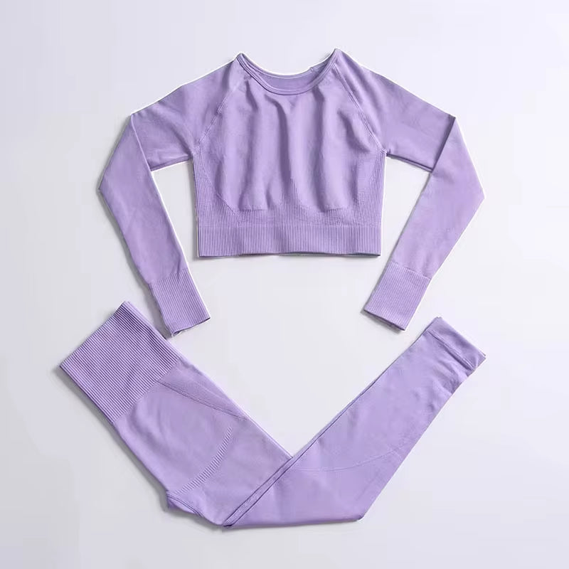 Elevate Your Workout: 2-Piece Seamless Hyperflex Women's Athletic Set - Long Sleeve Crop Top & High Waist Leggings