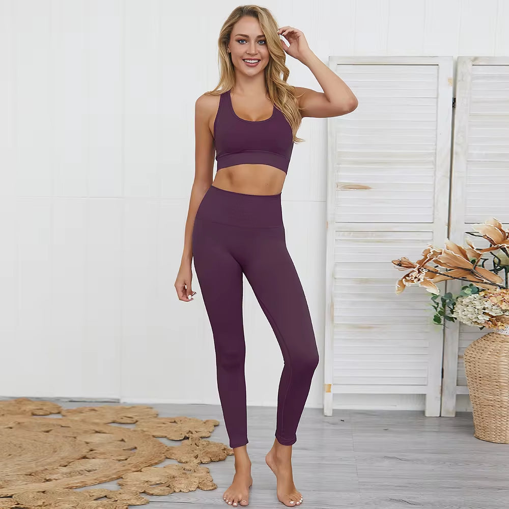 Elevate Your Workout: 2-Piece Seamless Hyperflex Women's Athletic Set - Long Sleeve Crop Top & High Waist Leggings