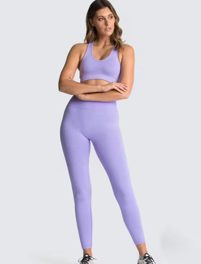 Elevate Your Workout: 2-Piece Seamless Hyperflex Women's Athletic Set - Long Sleeve Crop Top & High Waist Leggings