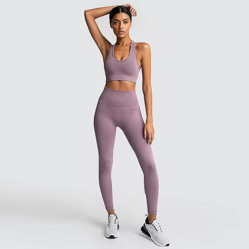 Elevate Your Workout: 2-Piece Seamless Hyperflex Women's Athletic Set - Long Sleeve Crop Top & High Waist Leggings